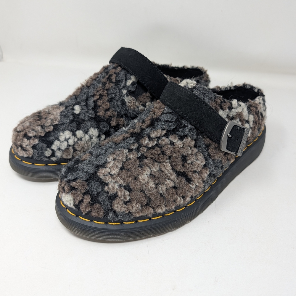 Dr. Martens Black Gray Brown Fuzzy Mary Jane Clogs